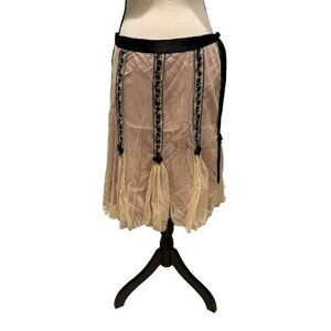 Odille Black And Taupe Floral Embroidered Skirt